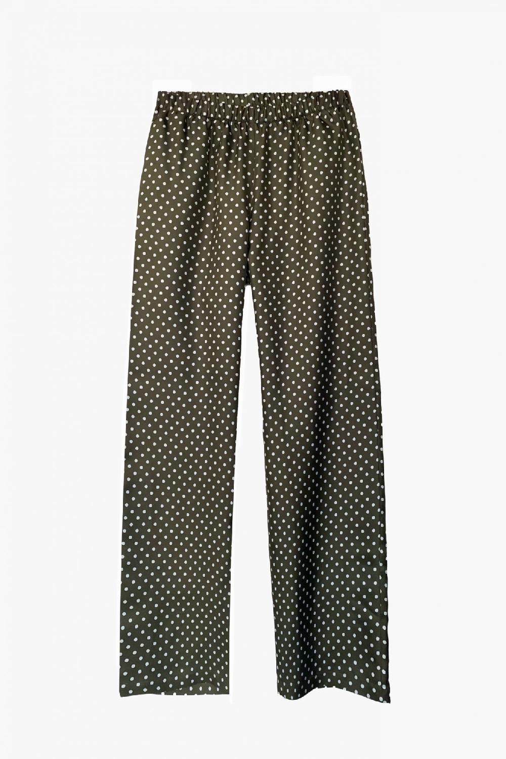 laura urbinati ELASTIC WAIST WIDE LEG PANTS SILK TWILL POLK DOTS PRINTS