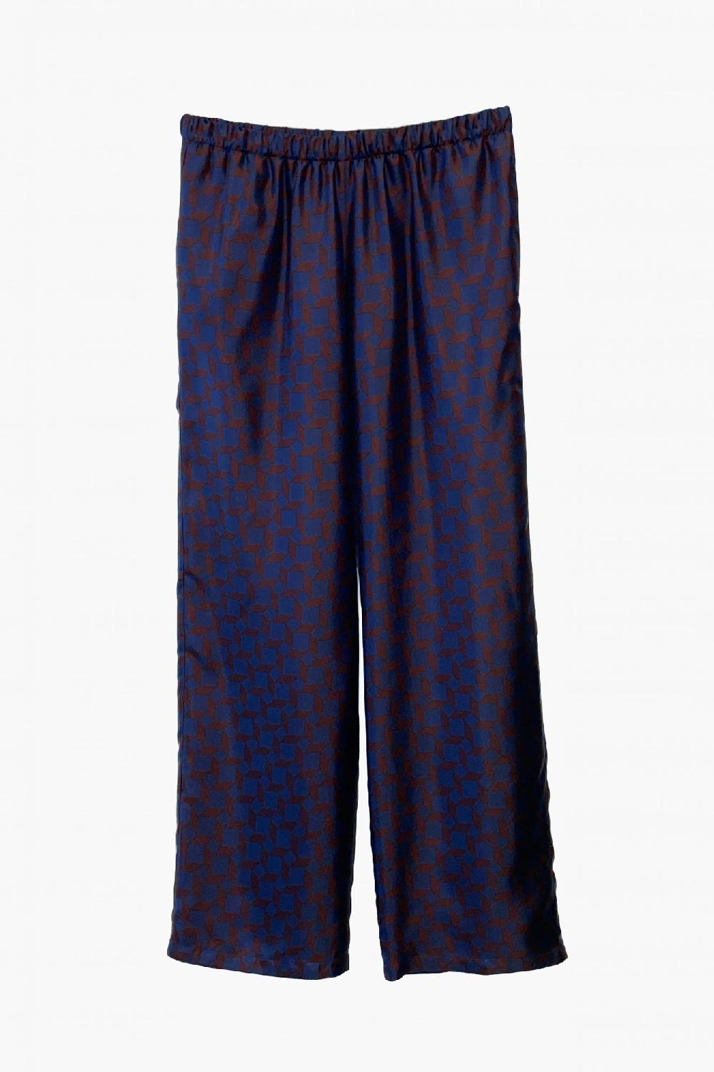 Laura Urbinati ELASTIC WAIST WIDE LEG PANTS SILK TWILL TRAPEZIOIDALE PRINT