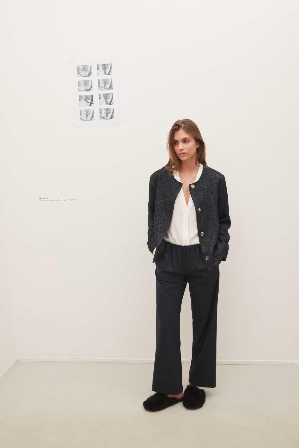 Laura Urbinati ELASTIC WAIST WIDE LEG PANTS STRETCH WOOL