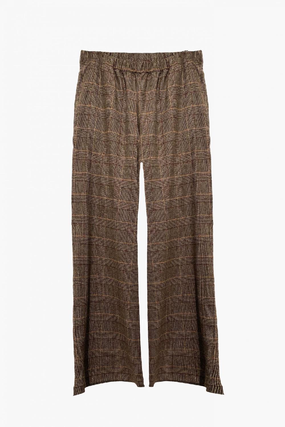 laura urbinati ELASTIC WAIST WIDE LEG PANTS STRETCH WOOL PRINCE OF WALES