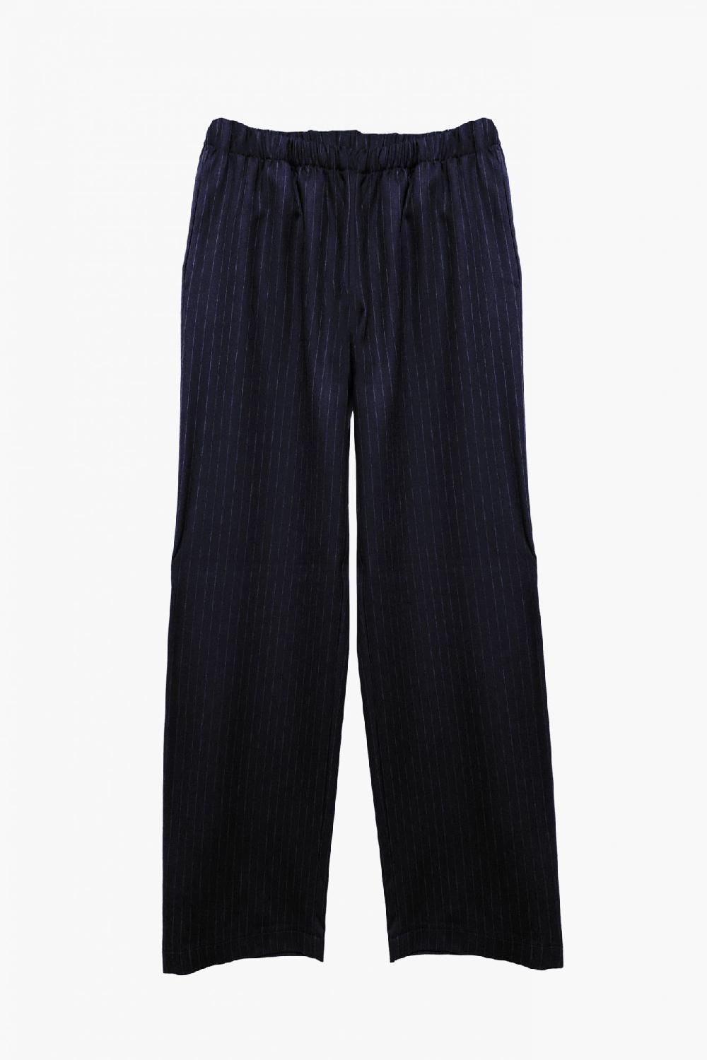 laura urbinati ELASTIC WAIST WIDE LEG PANTS WOOL PINSTRIPES