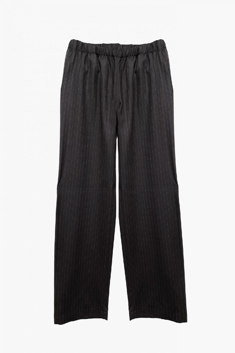 laura urbinati ELASTIC WAIST WIDE LEG PANTS WOOL PINSTRIPES