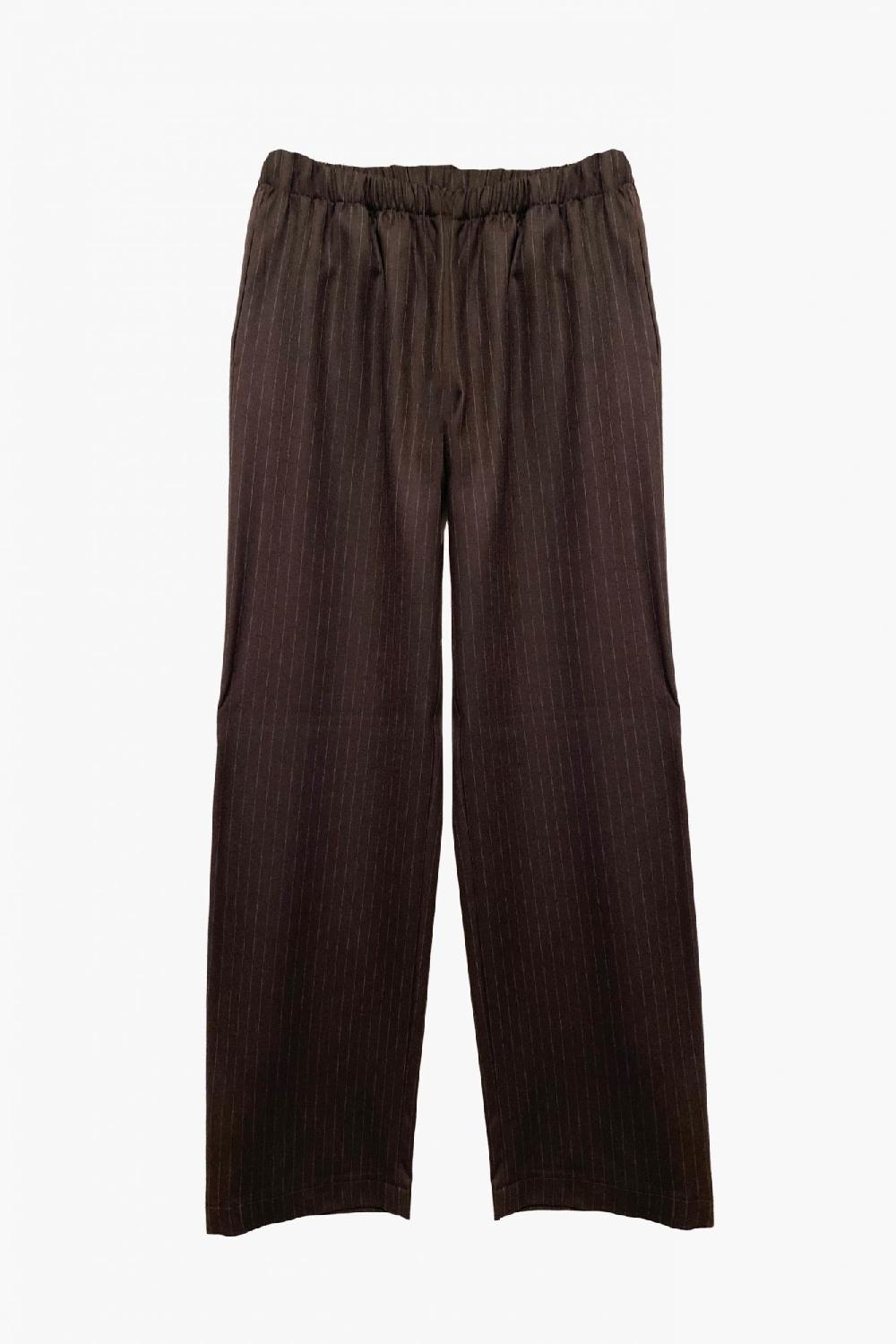 laura urbinati ELASTIC WAIST WIDE LEG PANTS WOOL PINSTRIPES