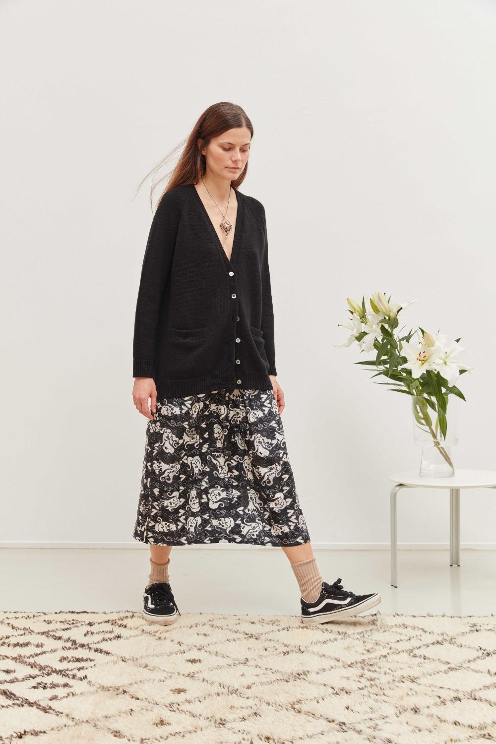 laura urbinati FULL SKIRT SILK TWILL FACCE MO PRINT