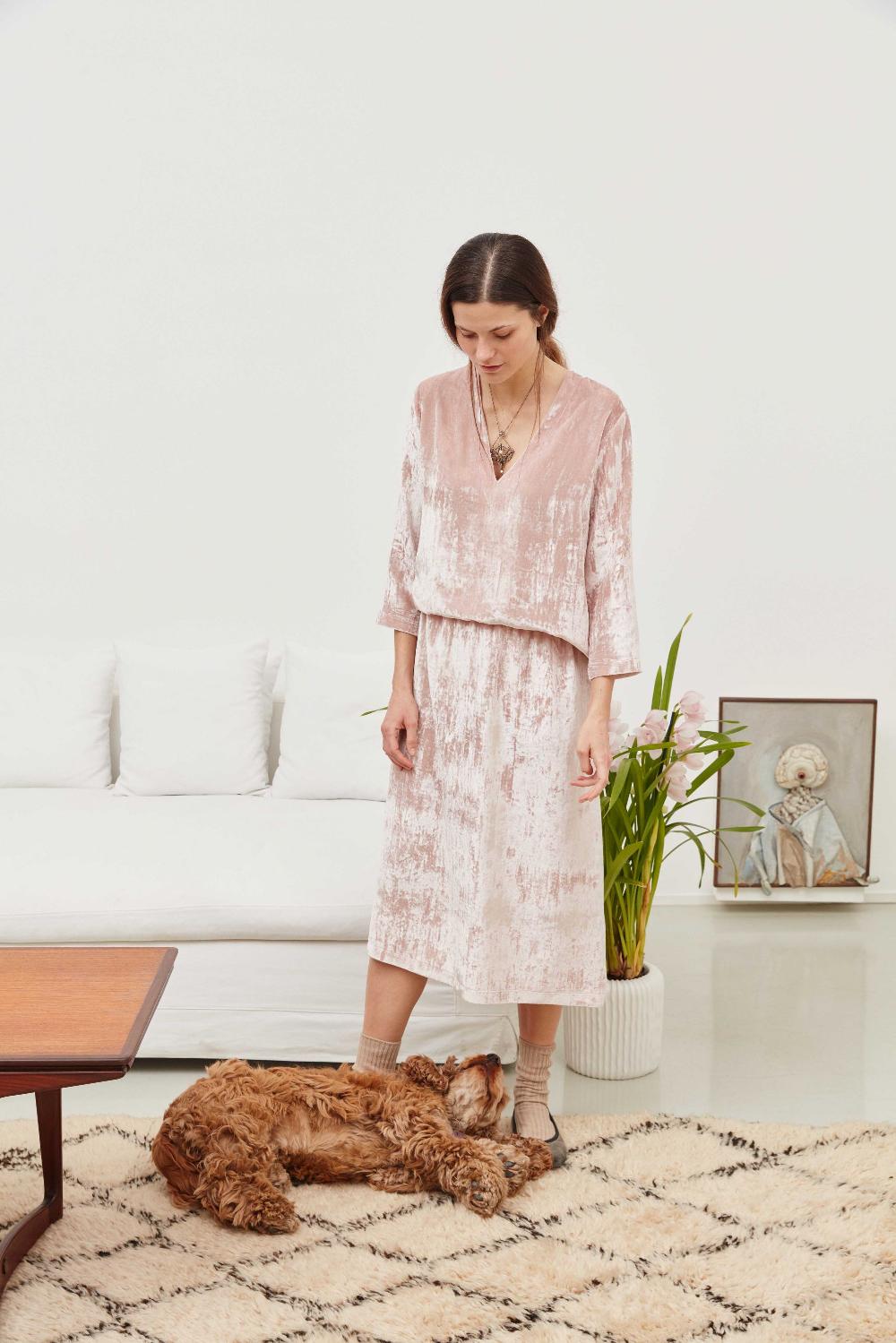 Laura Urbinati ELASTIC WAIST SKIRT SILK VELVET