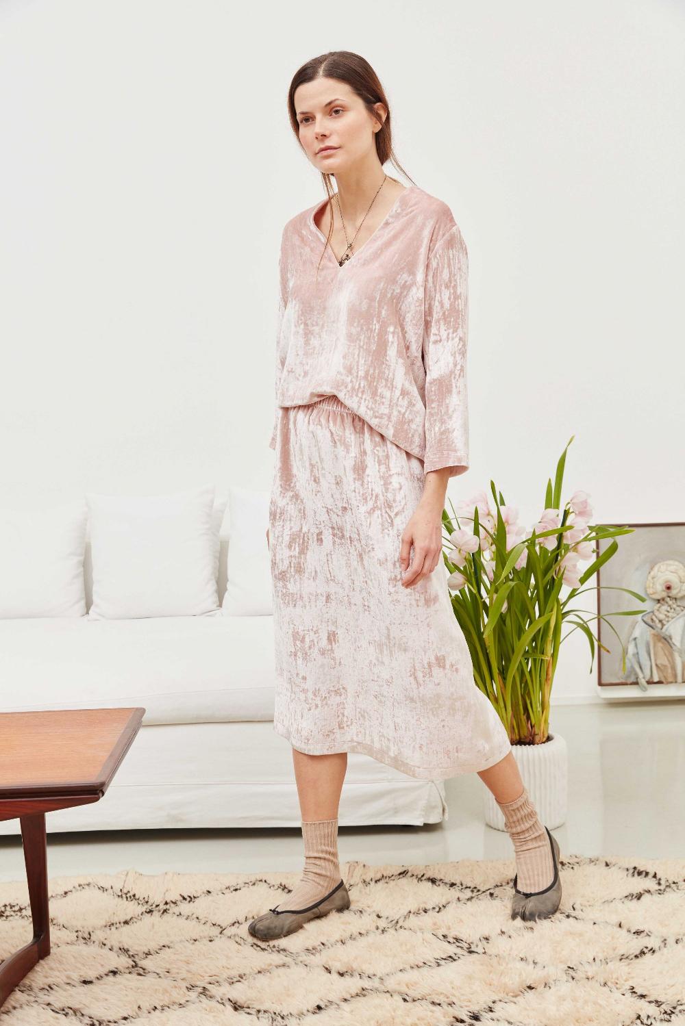 Laura Urbinati ELASTIC WAIST SKIRT SILK VELVET