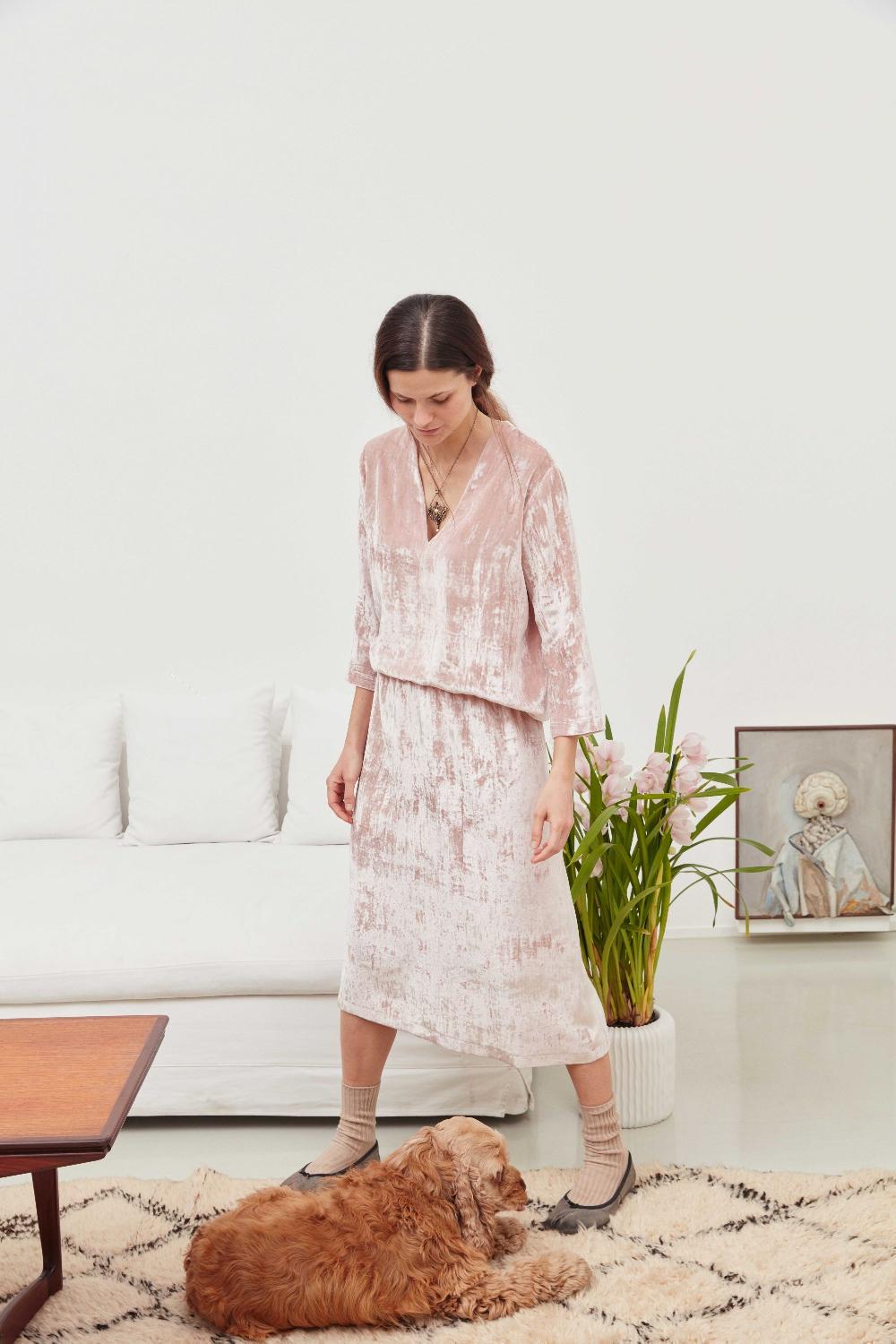 laura urbinati ELASTIC WAIST SKIRT SILK VELVET