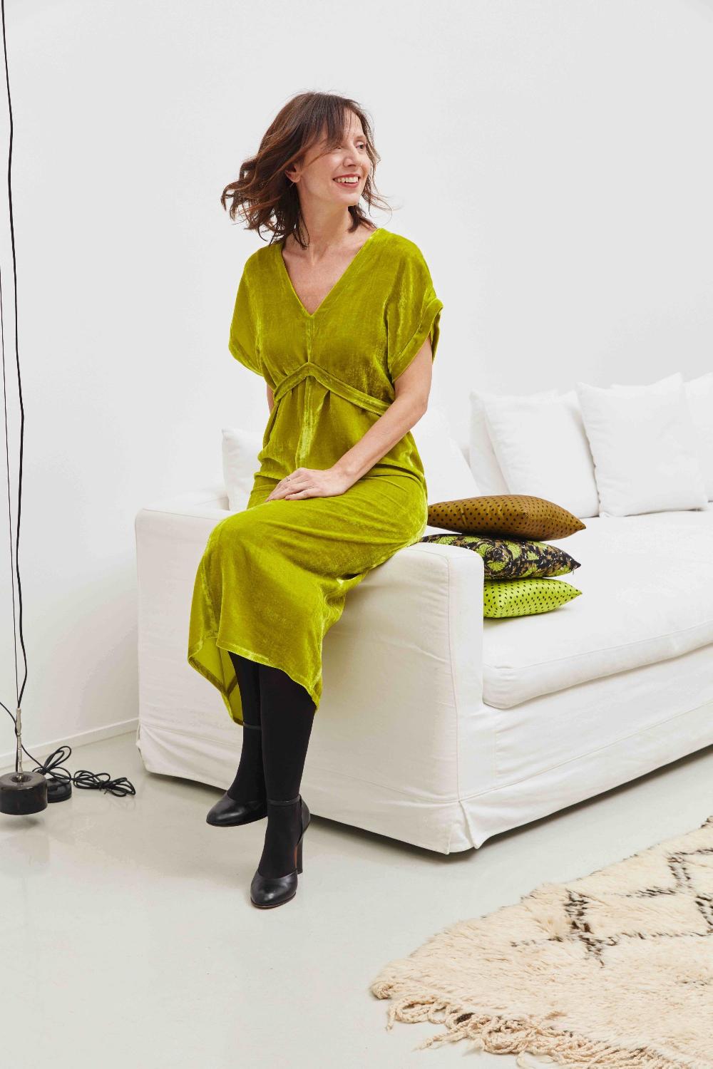 laura urbinati LONGUETTE BELTED DRESS SILK VELVET