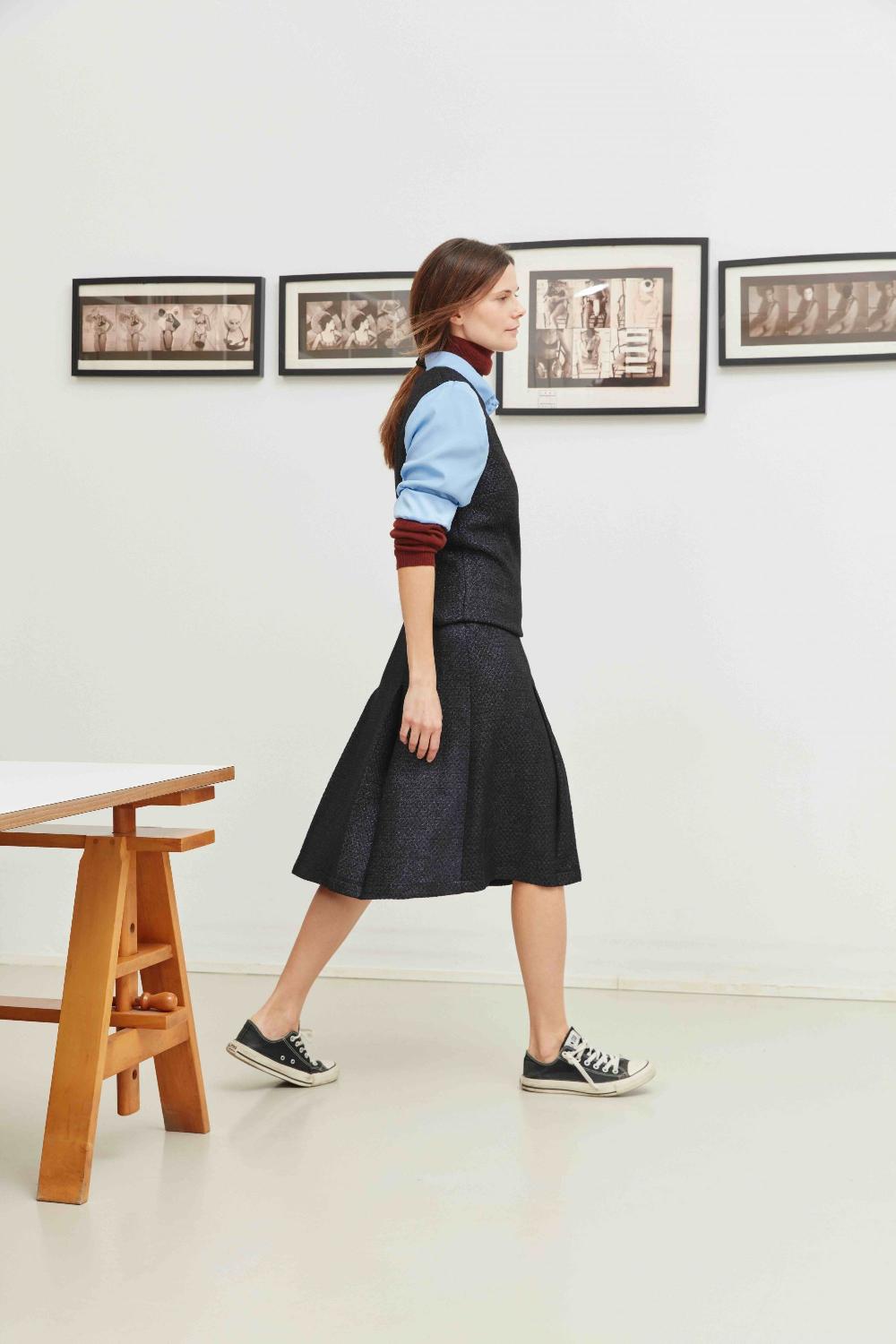 laura urbinati SKIRT WITH PLEATS CANVAS LUREX