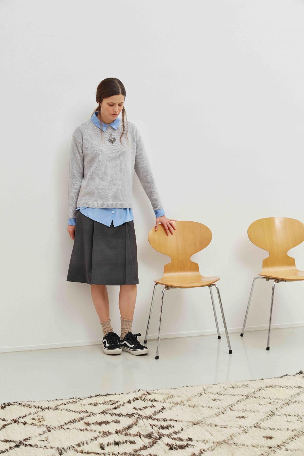 laura urbinati SKIRT WITH PLEATS STRETCH WOOL