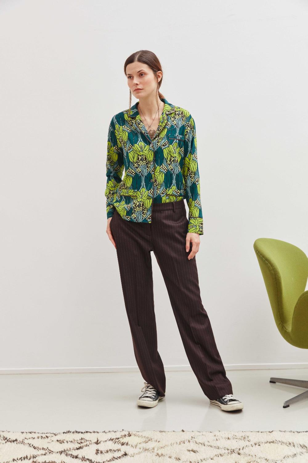 Laura Urbinati TRUMPET LONG PANTS WOOL PIN STRIPES