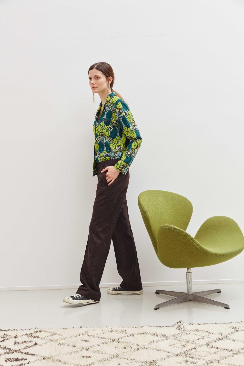 Laura Urbinati TRUMPET LONG PANTS WOOL PIN STRIPES