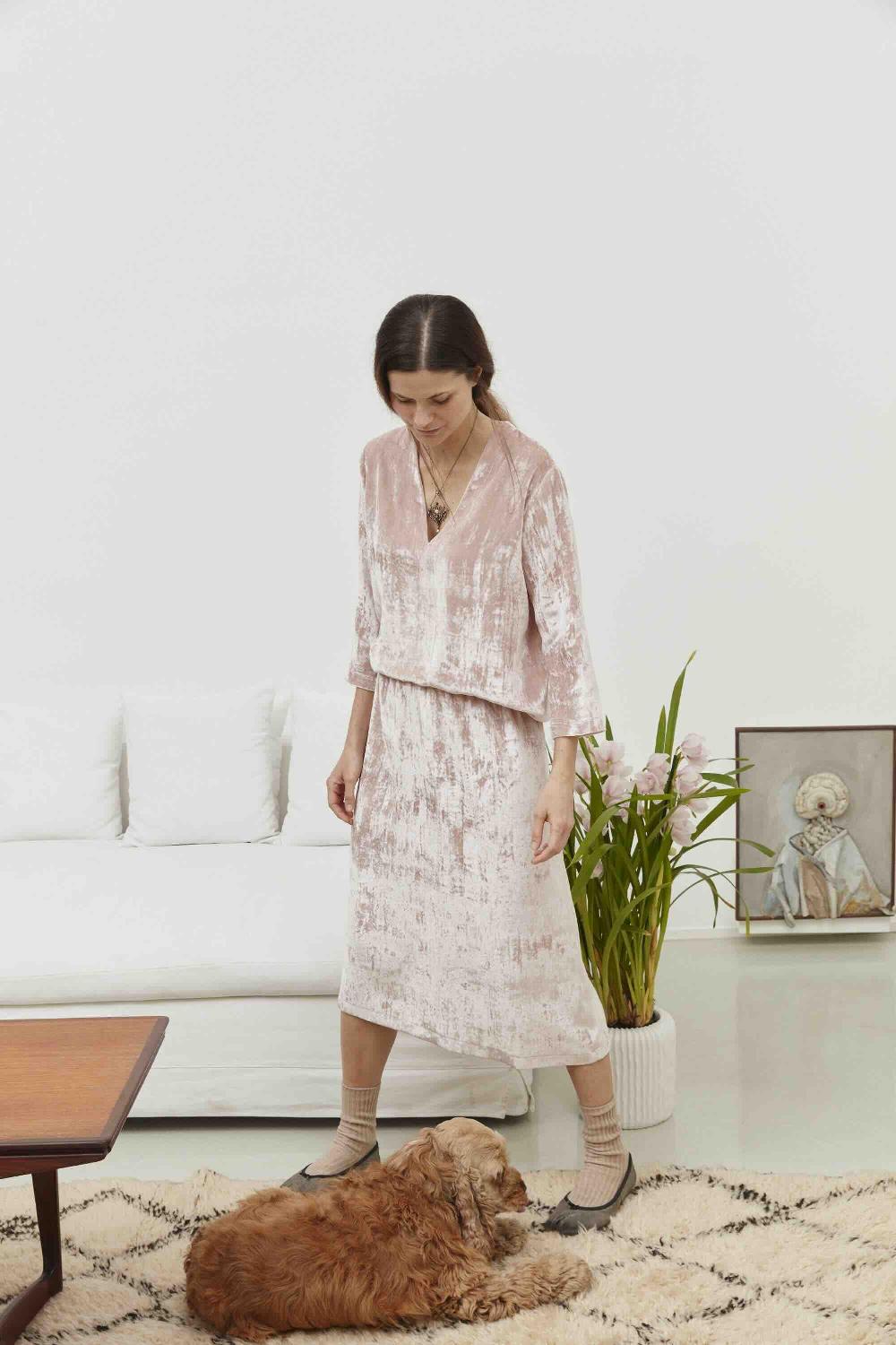 Laura Urbinati V NECK TOP 3/4 SL SILK VELVET