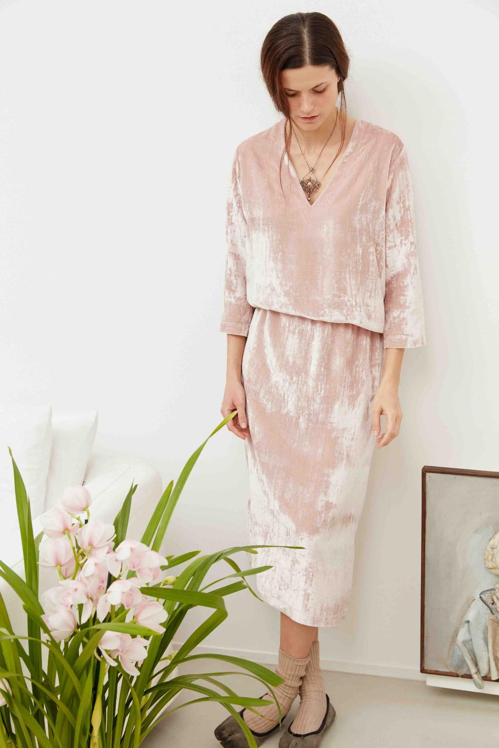 laura urbinati V NECK TOP 3/4 SL SILK VELVET