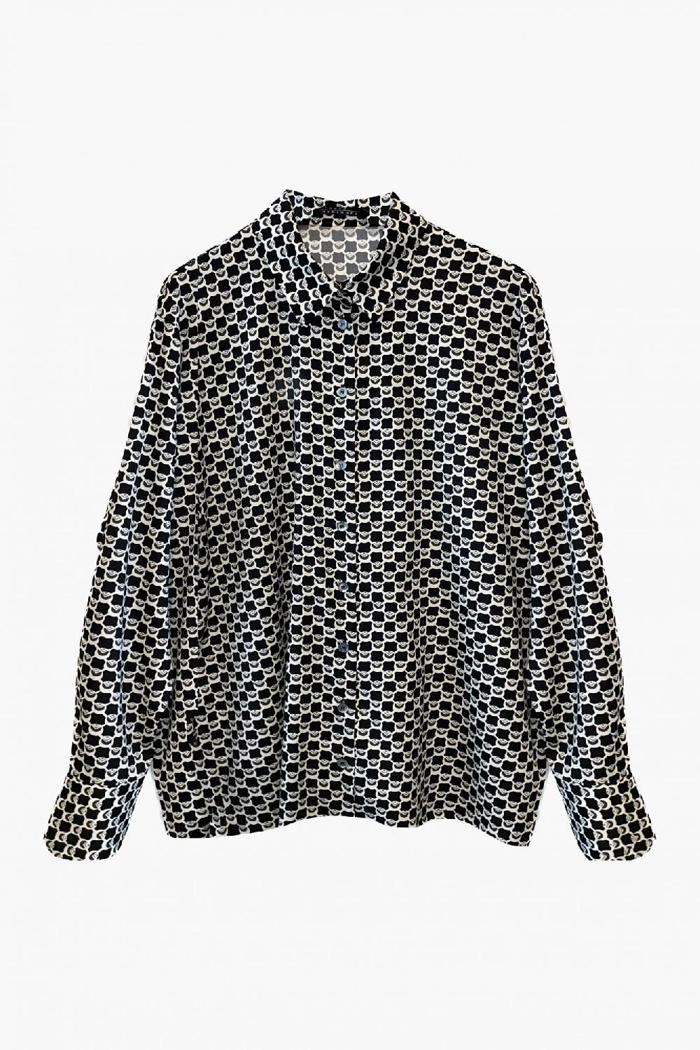 laura urbinati LONG-CUFF OVERSIZE SHIRT STRETCH SILK SATIN GEOMETRICO PRINT