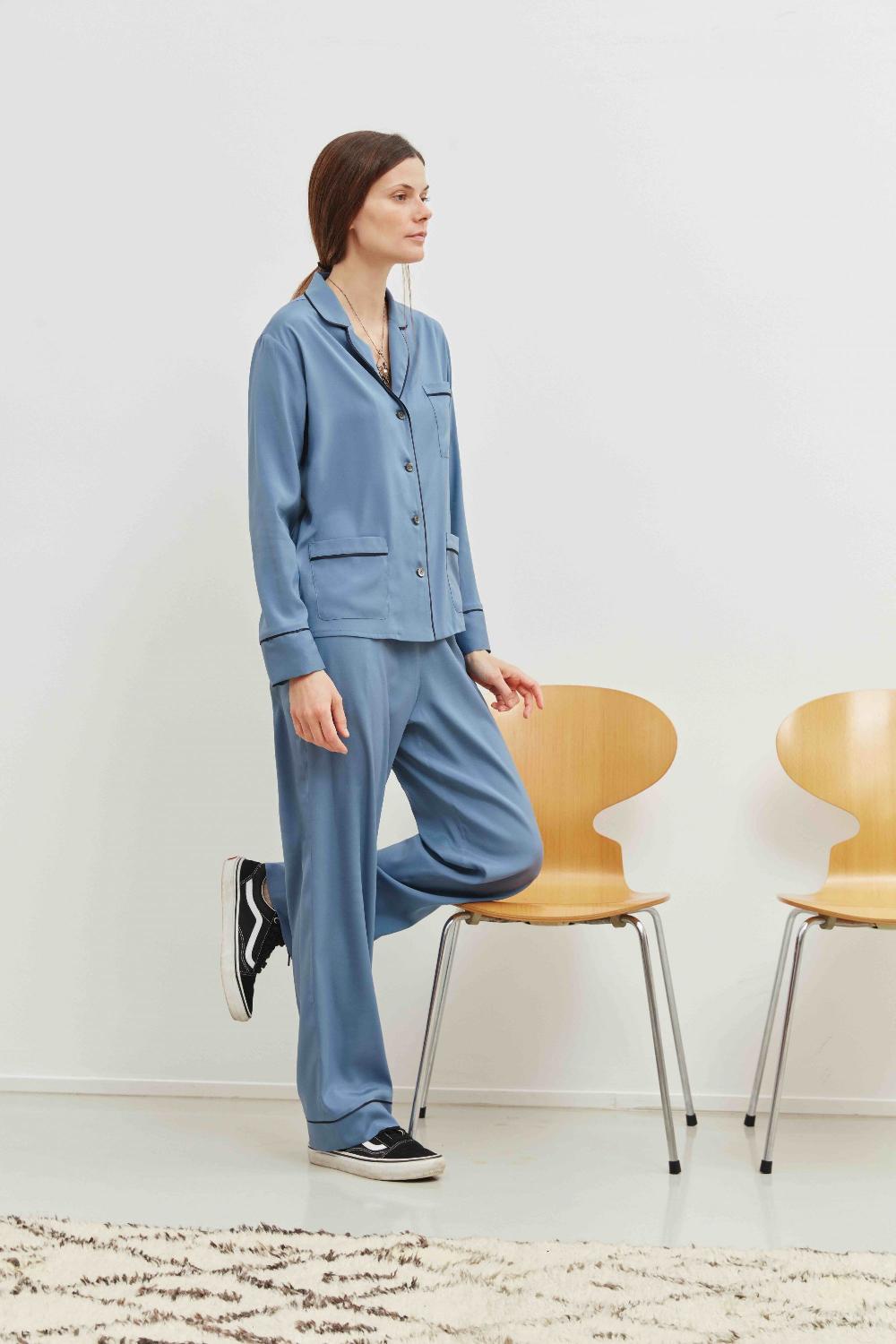 Laura Urbinati LONG SLEEVE PAJAMA SHIRT STRETCH SATIN SILK