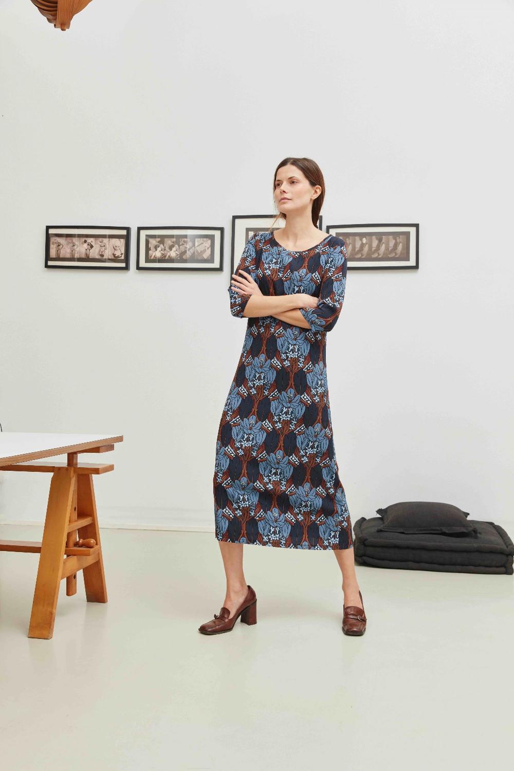 laura urbinati LONGUETTE DRESS BOTANICO PRINT - STRETCH SATIN SILK