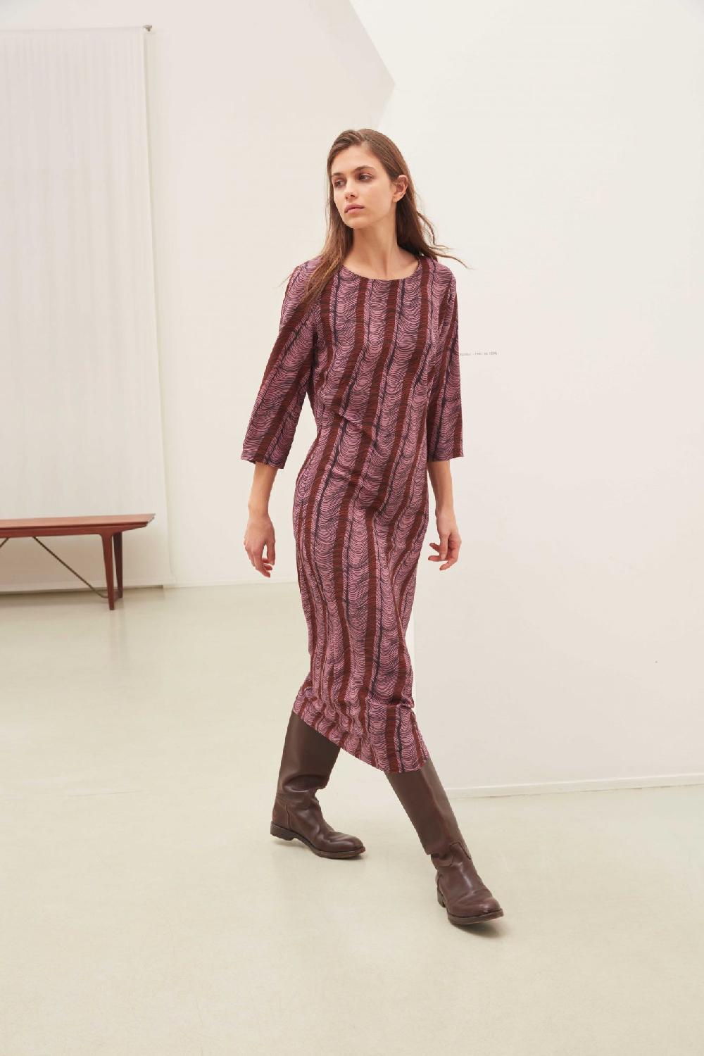 Laura Urbinati LONGUETTE DRESS STRETCH SILK GEORGETTE ONDE PRINT