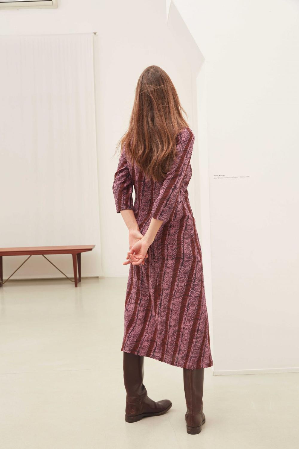 laura urbinati LONGUETTE DRESS STRETCH SILK GEORGETTE ONDE PRINT