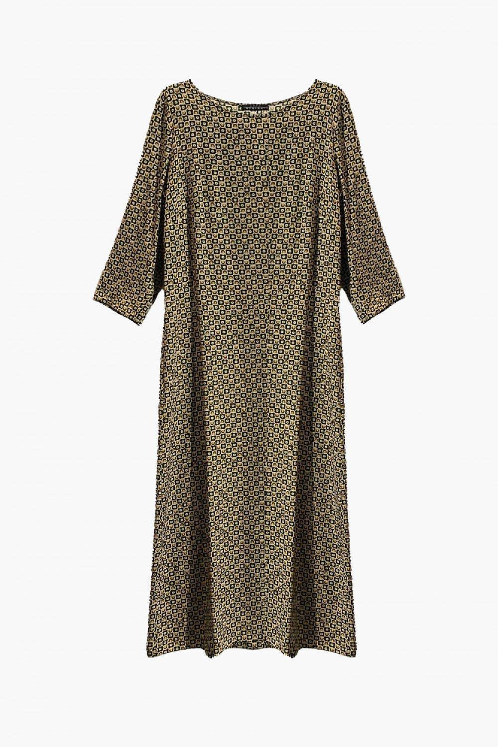 laura urbinati LONGUETTE DRESS STRETCH SILK SATIN GEOMETRICO PRINT