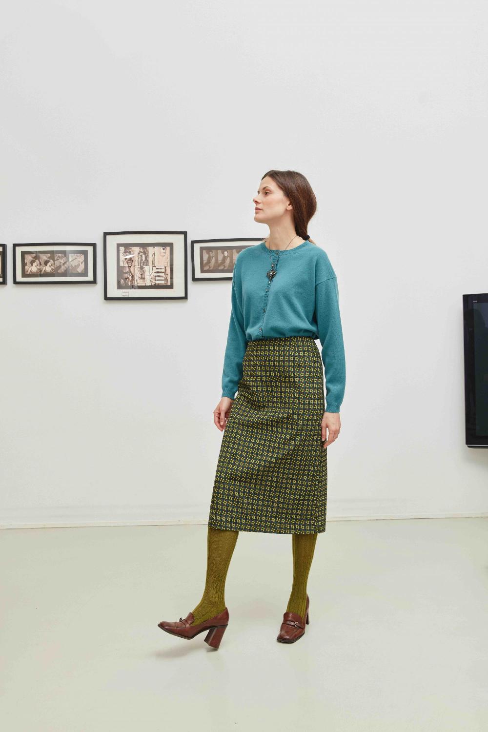 laura urbinati LONGUETTE PENCIL SKIRT PIEDPOULE PRINT - STRETCH WOOL