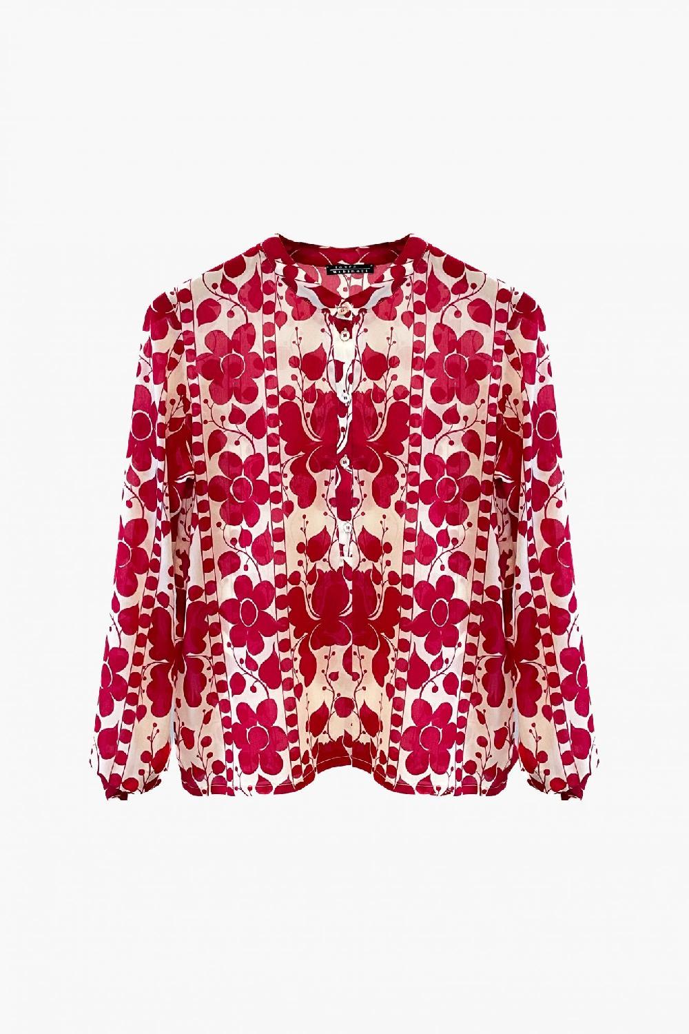 laura urbinati MANDARIN COLLAR POLO SHIRT STRETCH GEORGETTE MATTONELLA PRINT