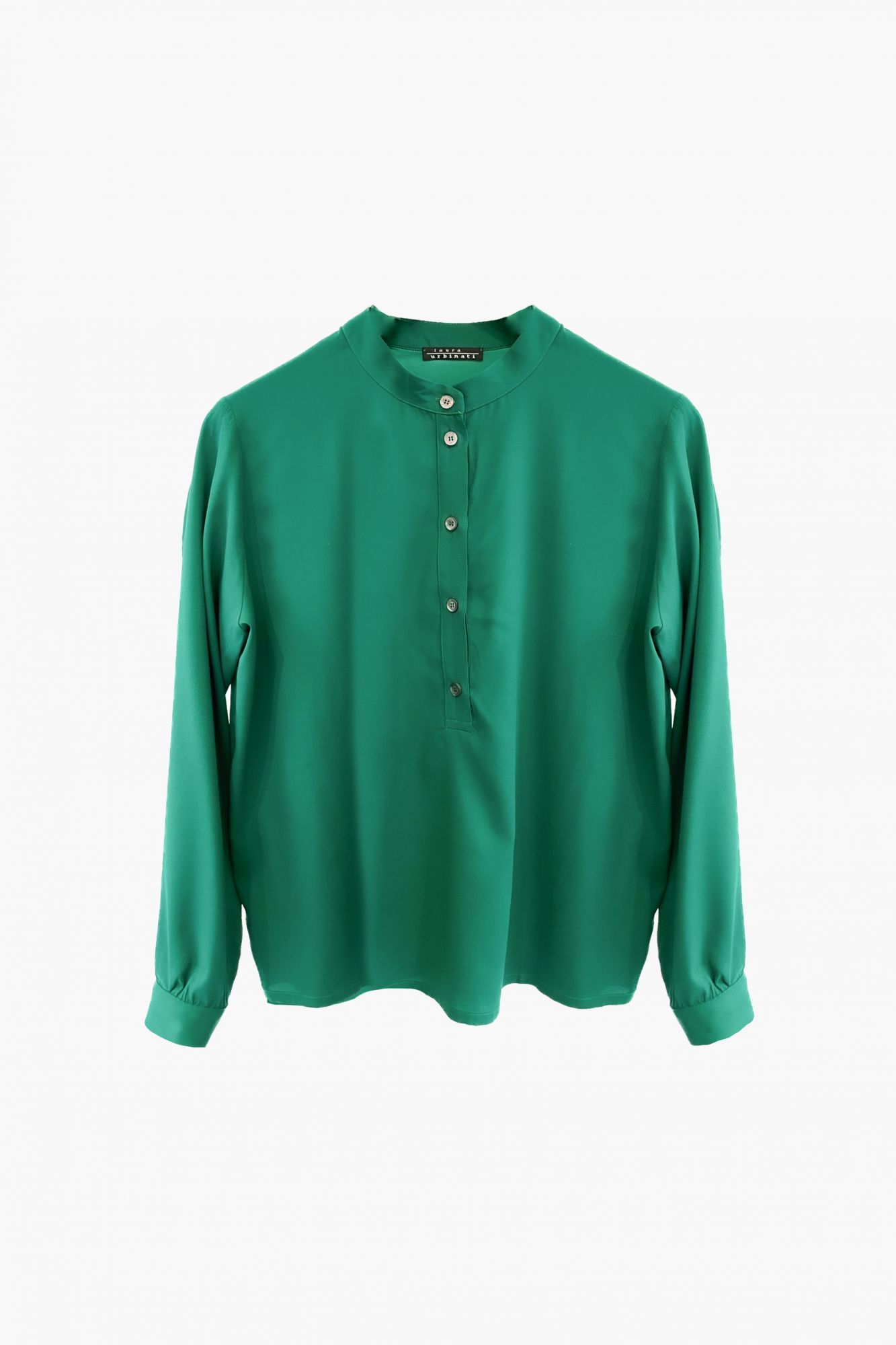 laura urbinati MANDARIN COLLAR POLO SHIRT STRETCH SILK SATIN