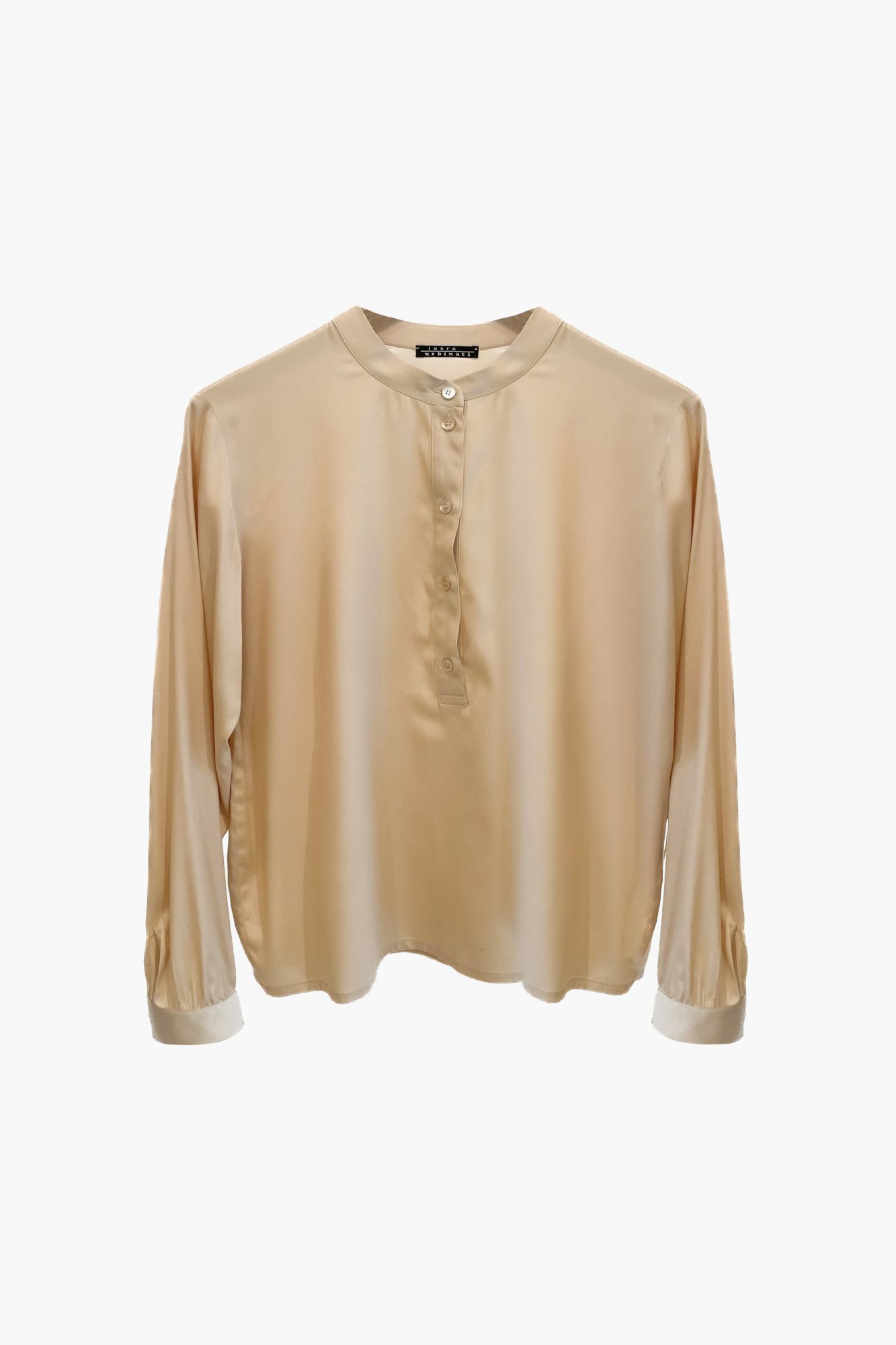 laura urbinati MANDARIN COLLAR POLO SHIRT STRETCH SILK SATIN