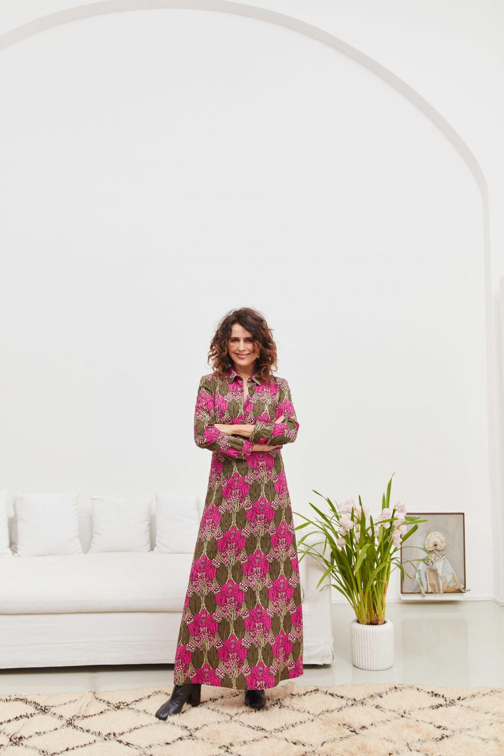 Laura Urbinati MAXI STRAIGHT SKIRT STRETCH SATIN SILK BOTANICO PRINT