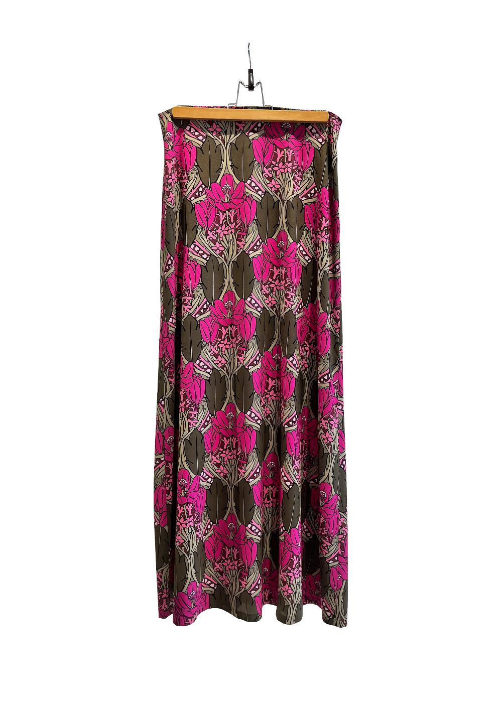 Laura Urbinati MAXI STRAIGHT SKIRT STRETCH SATIN SILK BOTANICO PRINT