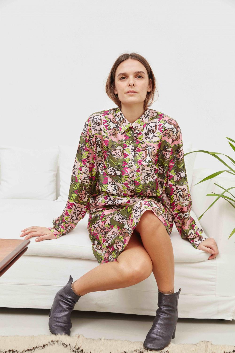 laura urbinati OVERSIZE SHIRT FACCE MO PRINT - SILK TWILL