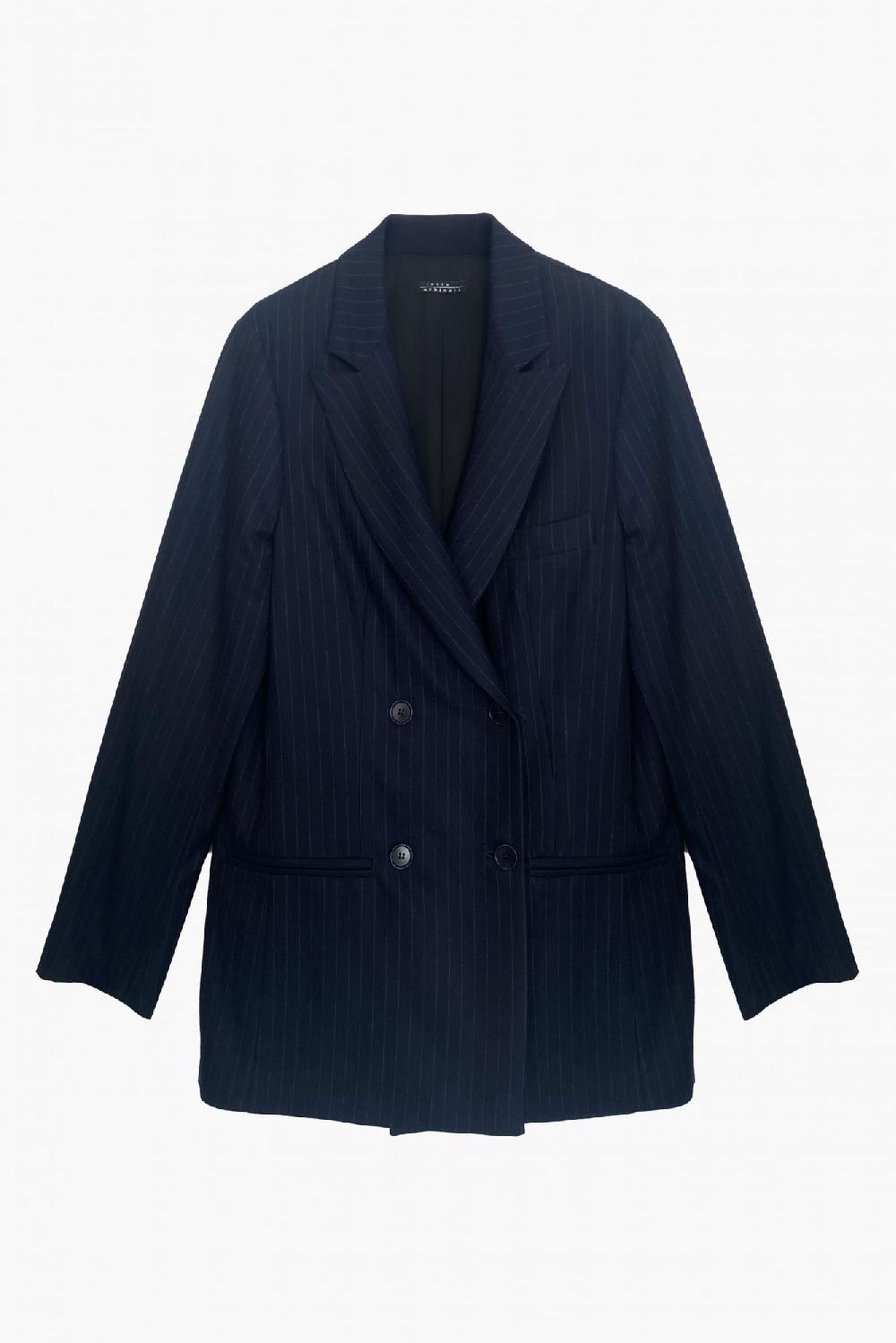 Laura Urbinati OVERSIZED DOUBLE BREASTED BLAZER WOOL PINSTRIPES