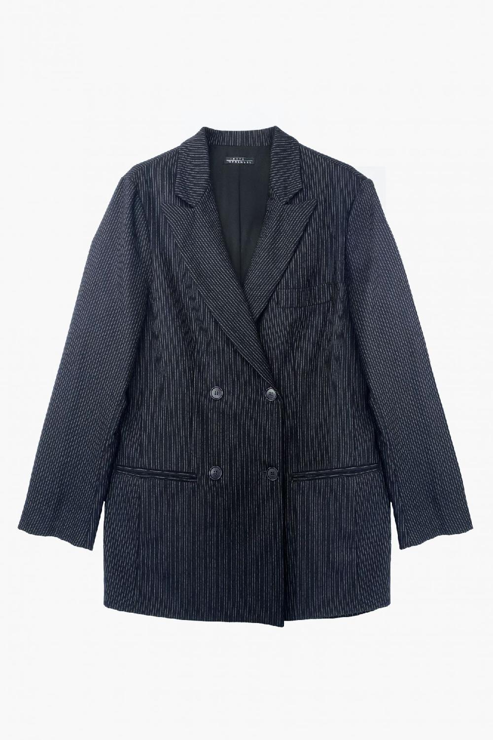 laura urbinati OVERSIZED DOUBLE BREASTED BLAZER WOOL PINSTRIPES