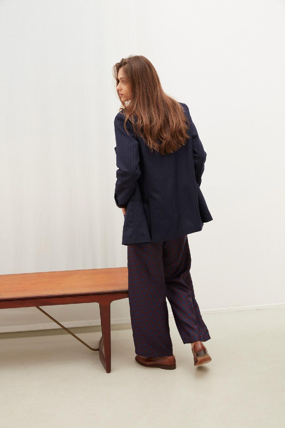 laura urbinati OVERSIZED DOUBLE BREASTED BLAZER WOOL PINSTRIPES