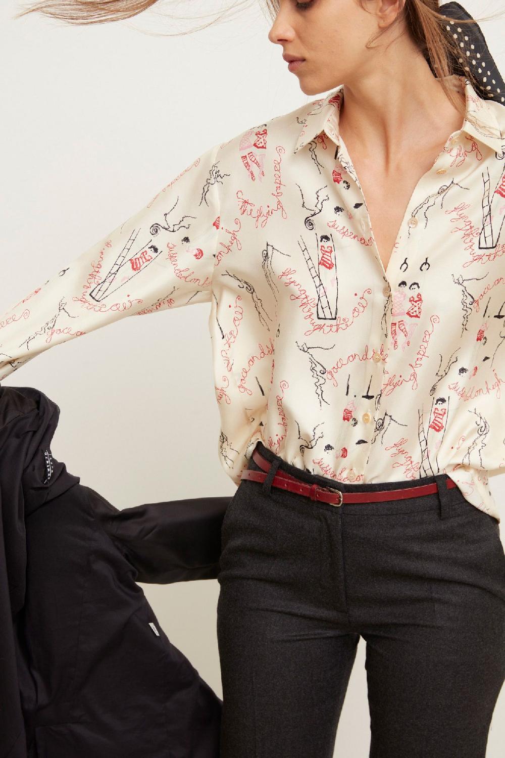 laura urbinati OVERSIZED SHIRT SILK TWILL CIRCUS PRINT