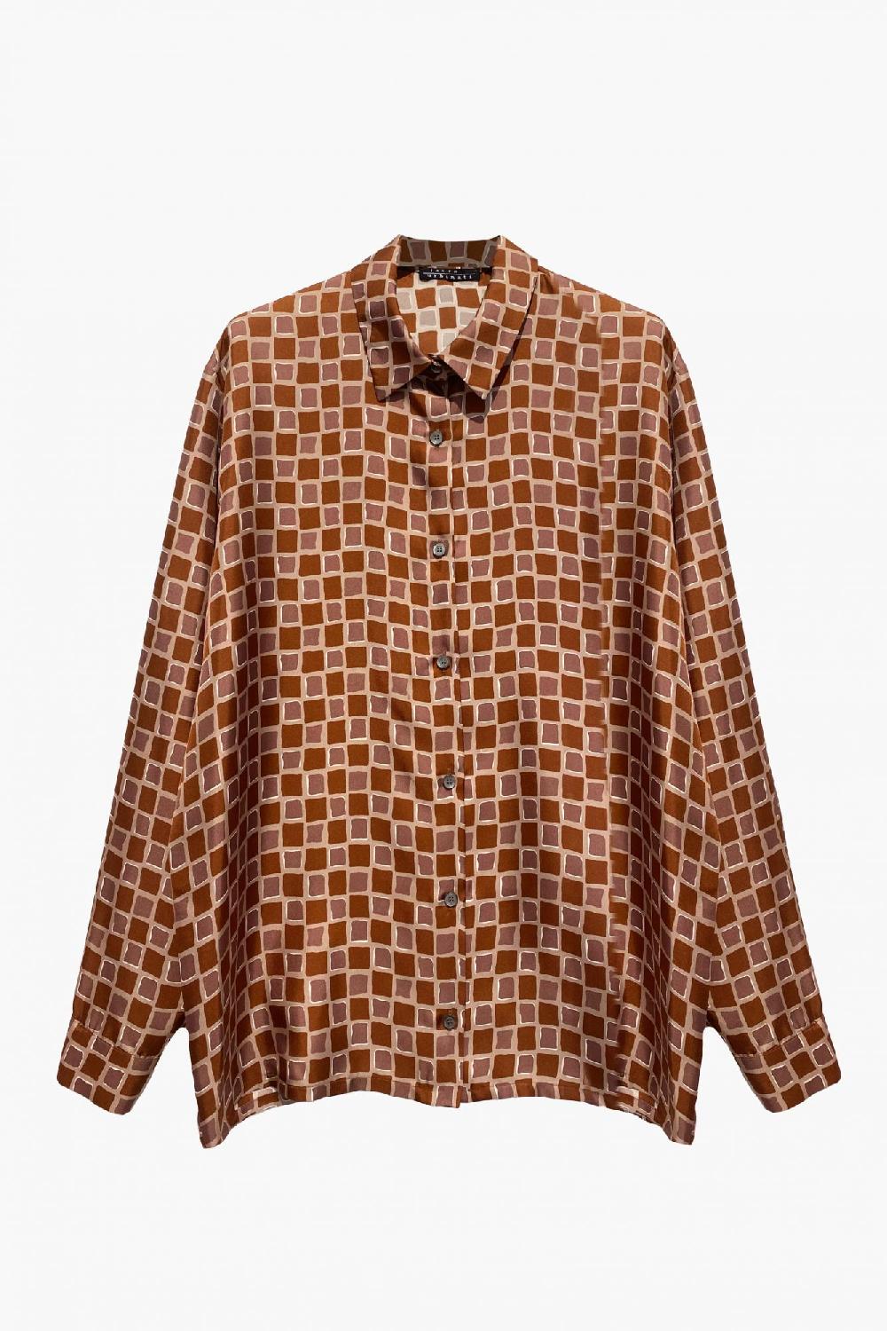 laura urbinati OVERSIZED SHIRT SILK TWILL DAMIER PRINT
