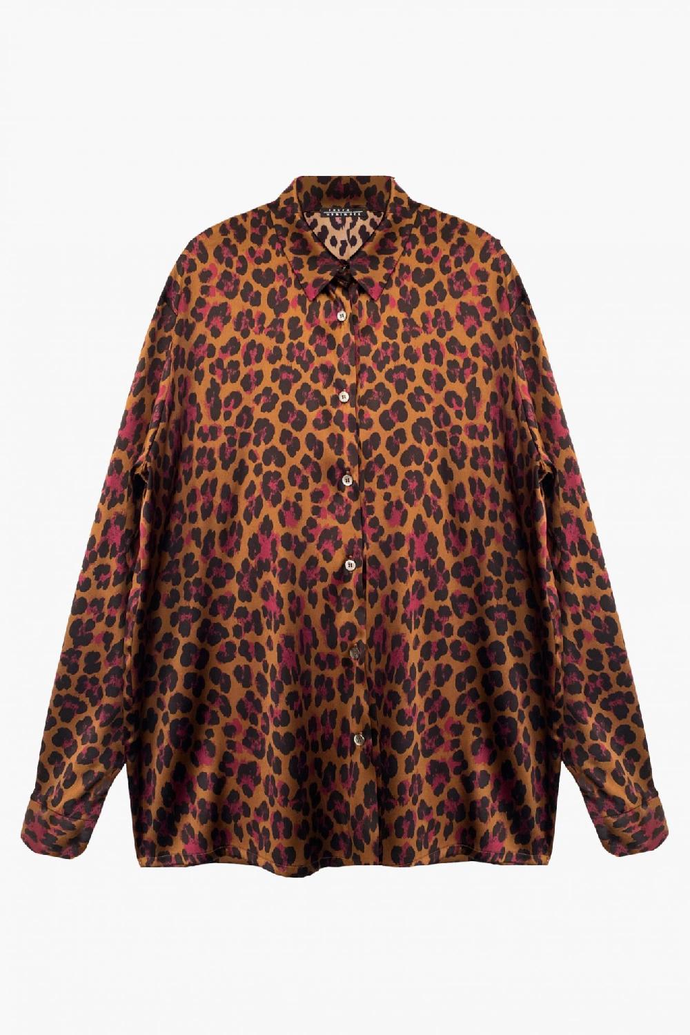 laura urbinati OVERSIZED SHIRT STRETCH SILK SATIN ANIMALIER PRINT