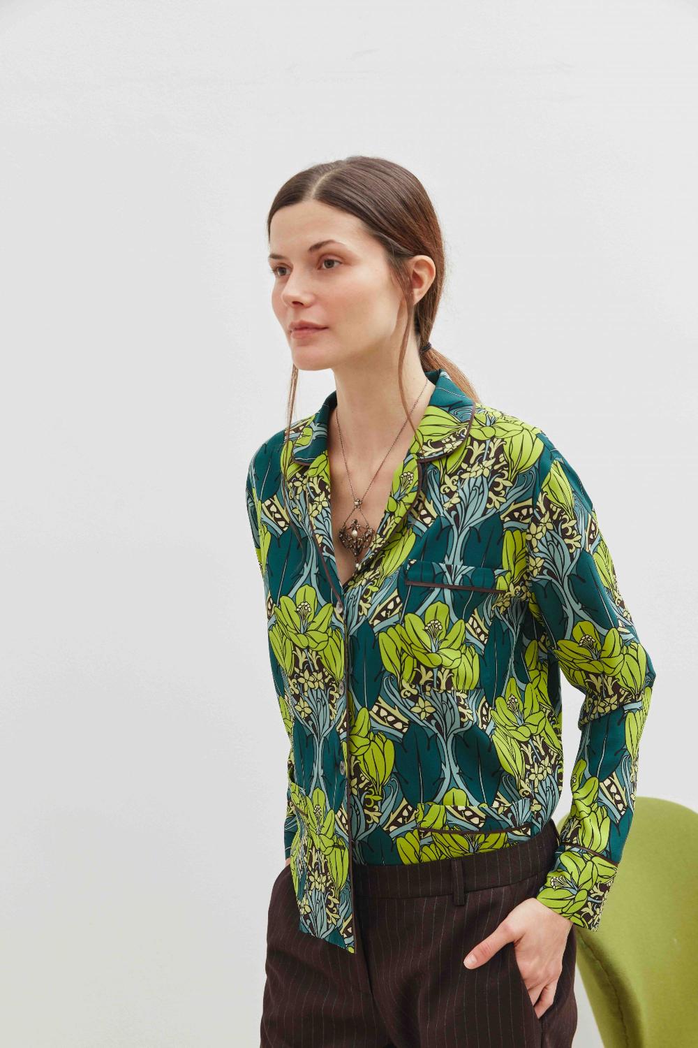 Laura Urbinati PAJAMA PANTS BOTANICO PRINT - STRETCH SATIN SILK