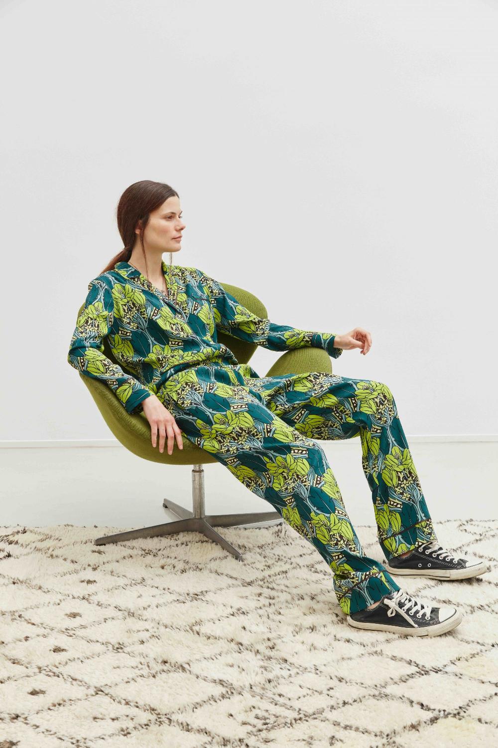 laura urbinati PAJAMA PANTS BOTANICO PRINT - STRETCH SATIN SILK