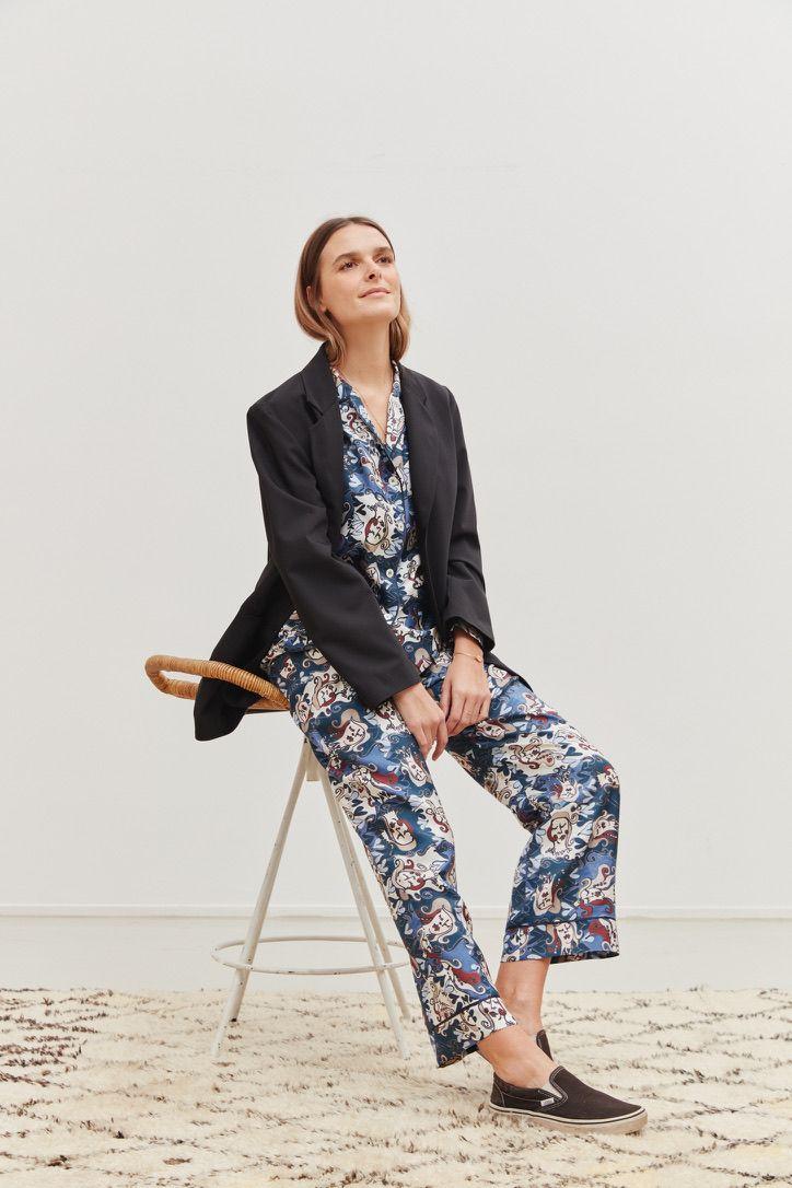 Laura Urbinati PAJAMA PANTS SILK TWILL FACCE MO PRINT