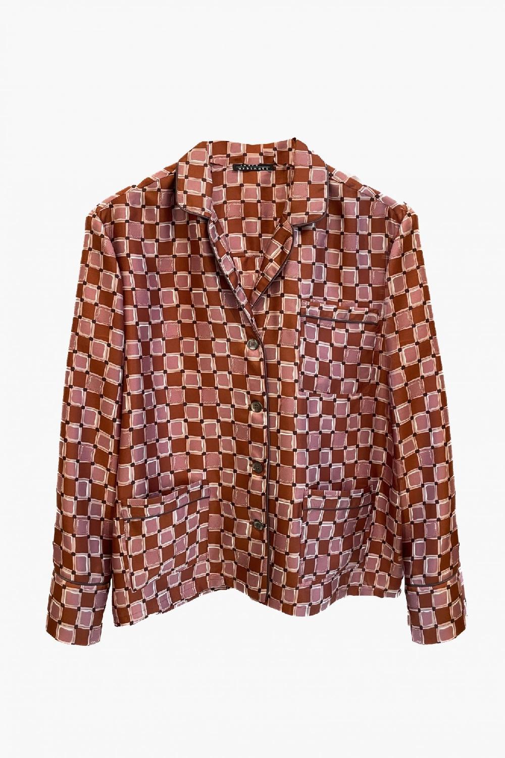 Laura Urbinati PAJAMA SHIRT SILK TWILL DAMIER PRINT