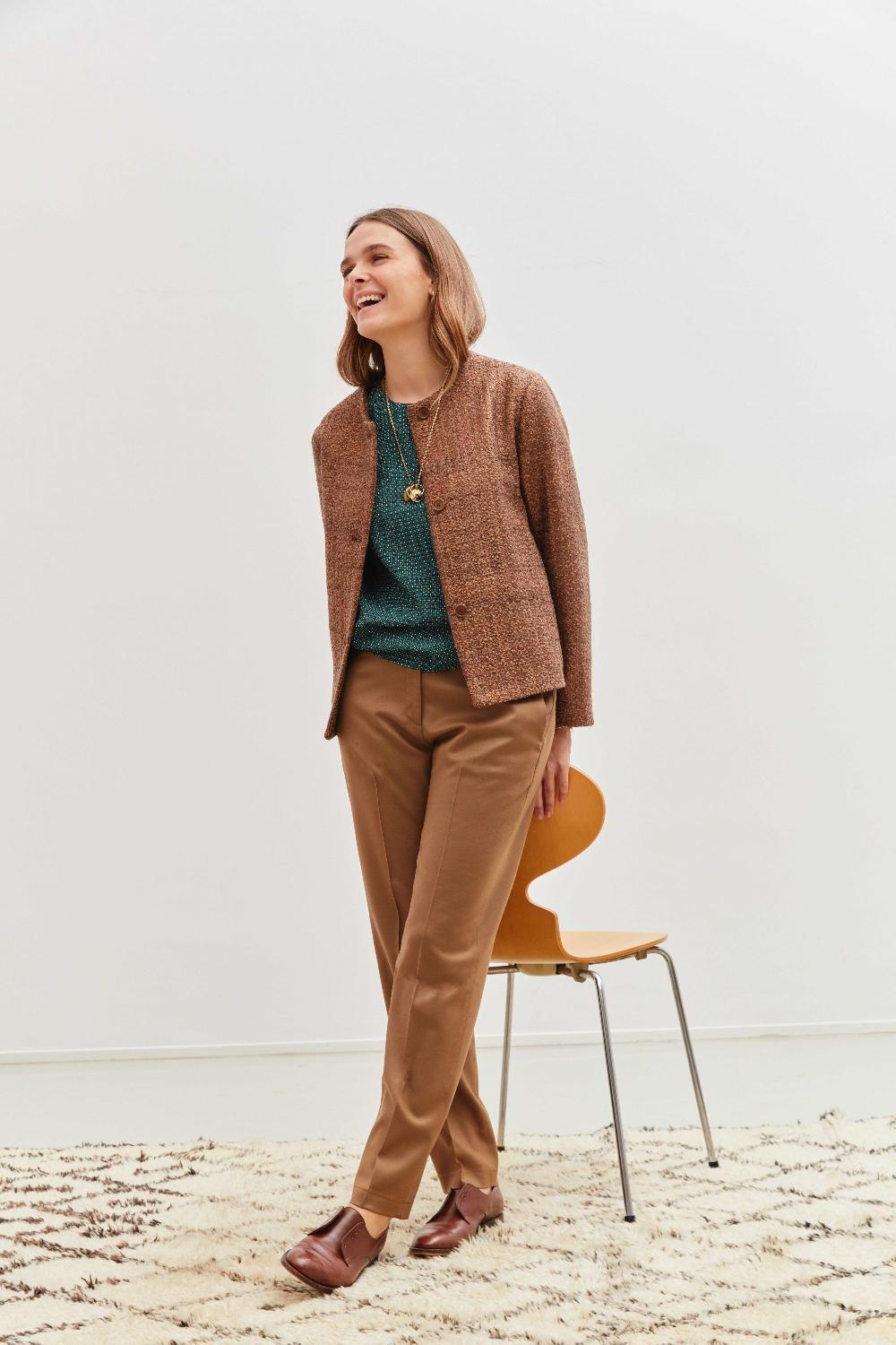 laura urbinati ROUND NECK W/ZIP STRETCH SATIN SILK GEOMETRICO PRINT