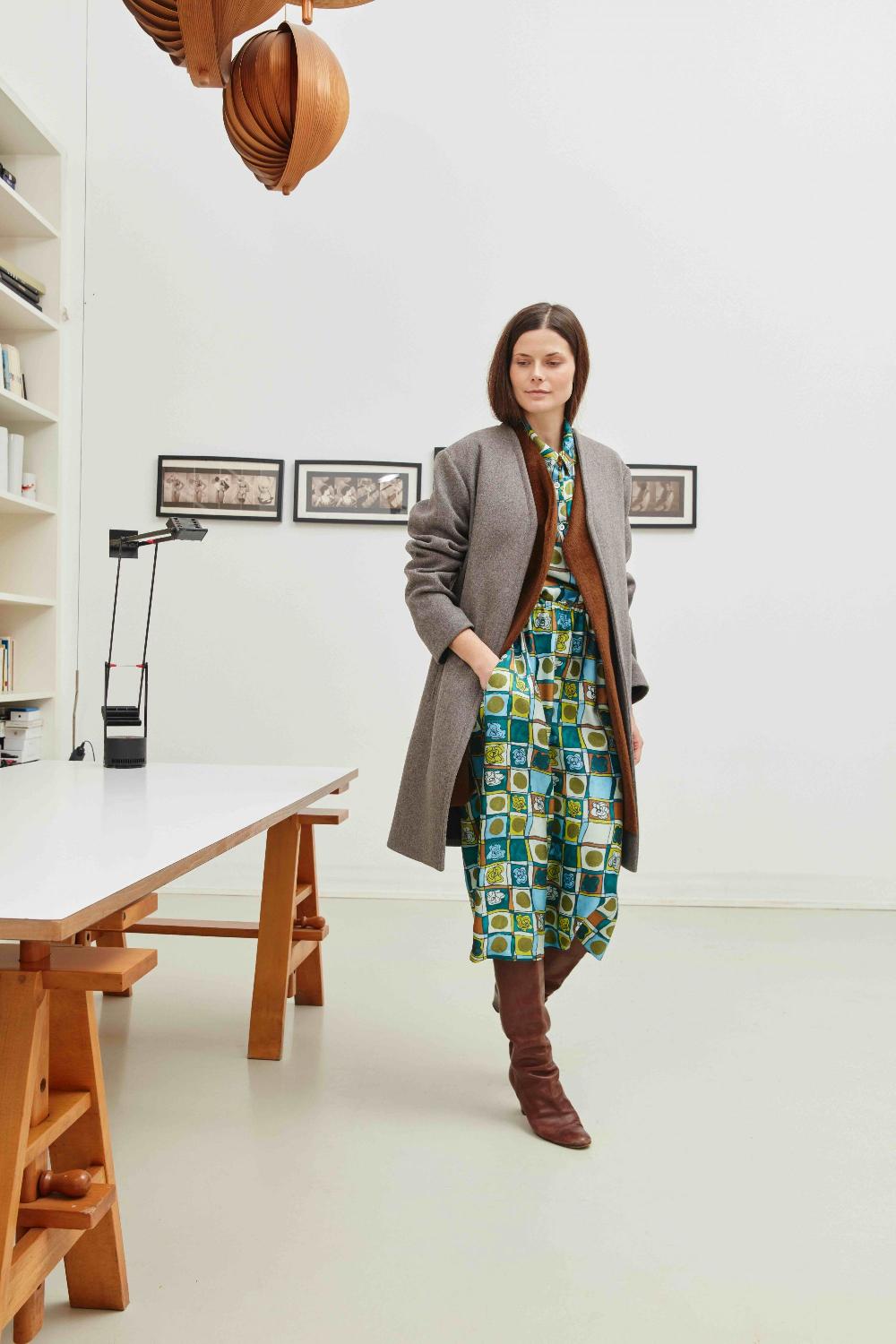 Laura Urbinati SHIRT DRESS ELASTIC SKIRT FIORI MO PRINT - SILK TWILL