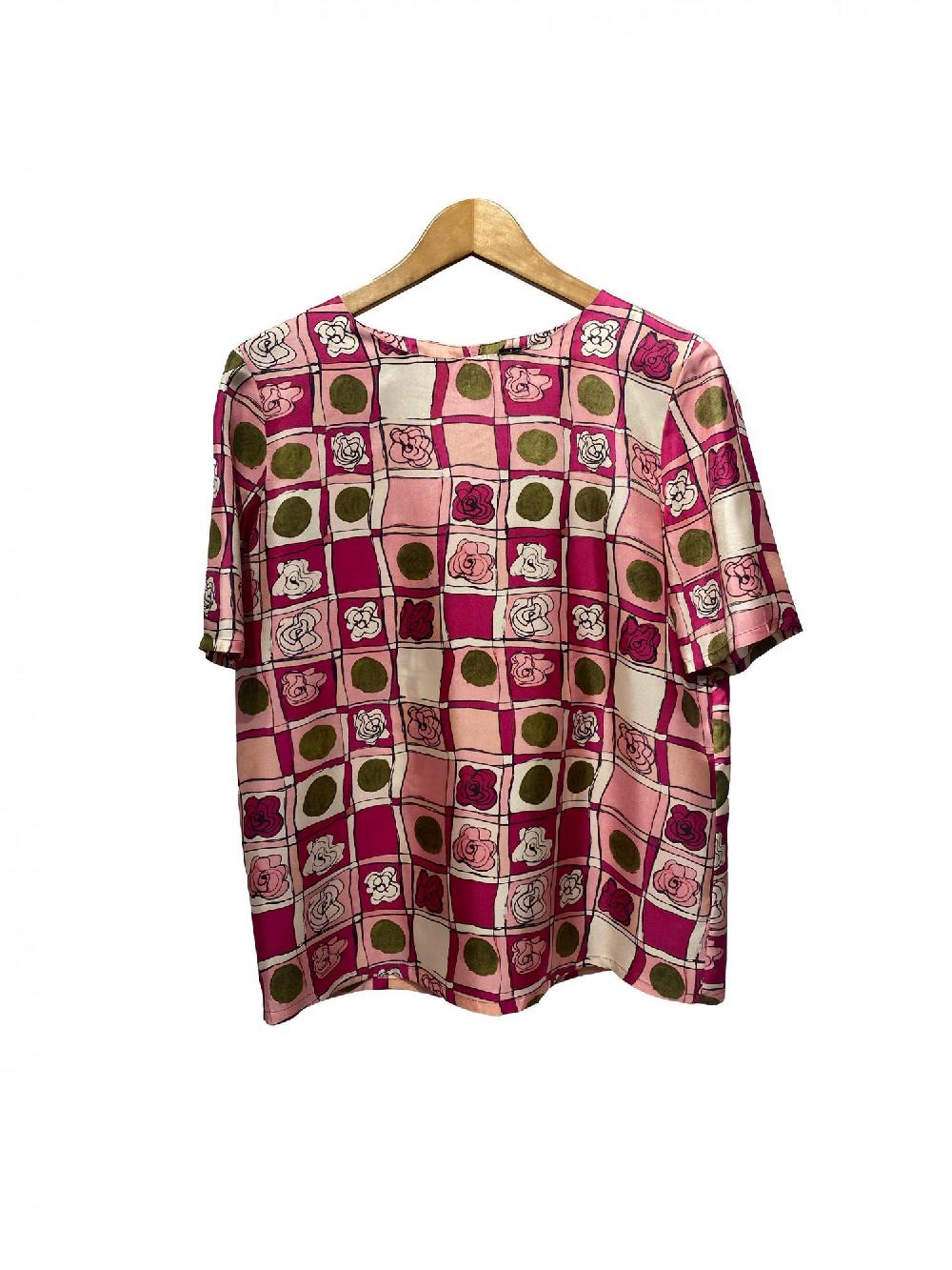 laura urbinati SHORT SLEEVES TOP SILK TWILL FIORI MO PRINT