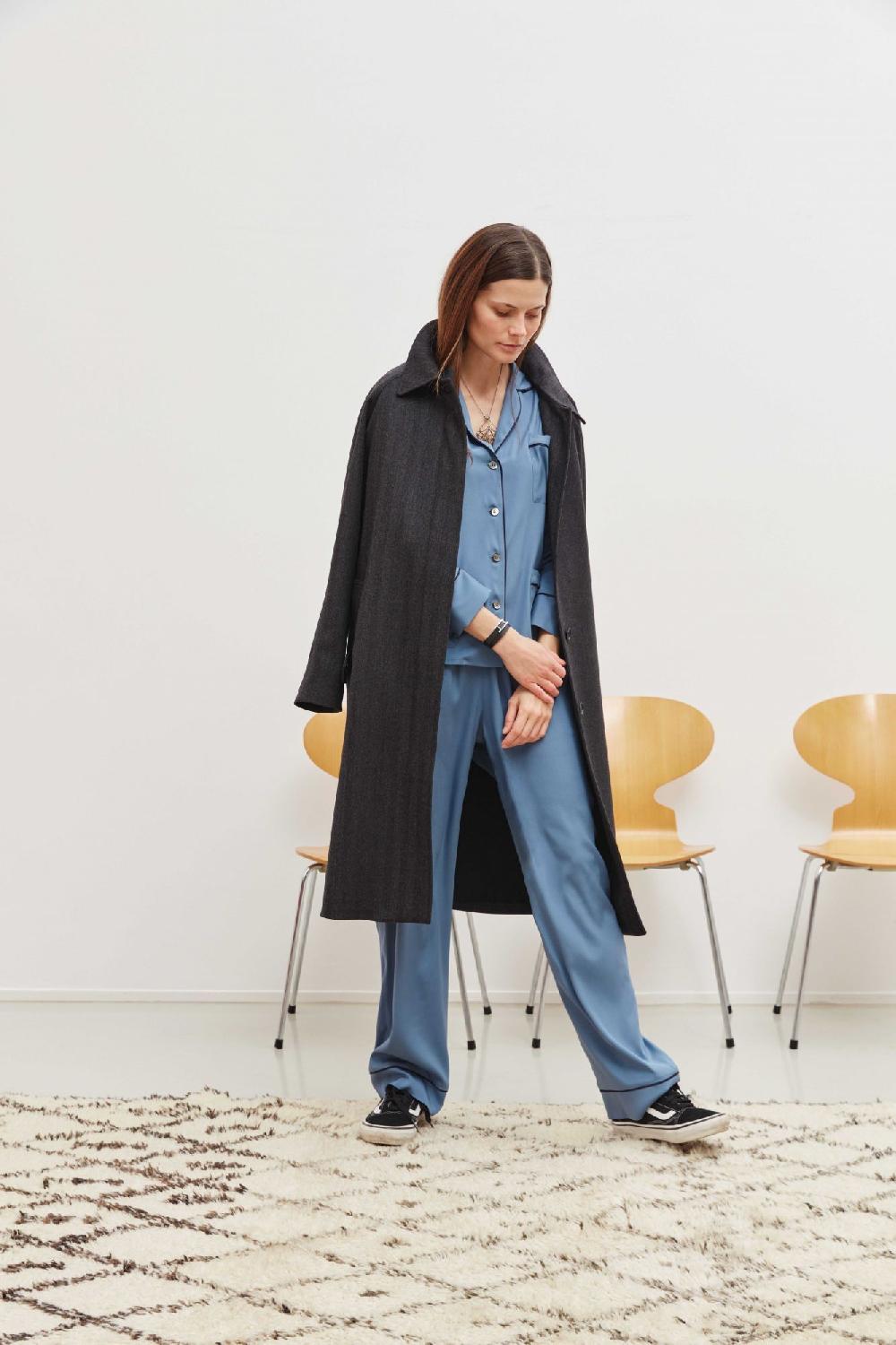 Laura Urbinati SINGLE BREASTED TRENCH COAT WOOL CASHMERE CHEVRON