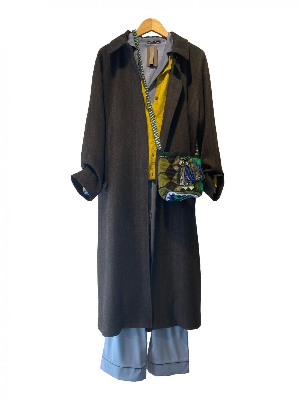 Laura Urbinati SINGLE BREASTED TRENCH COAT WOOL CASHMERE CHEVRON
