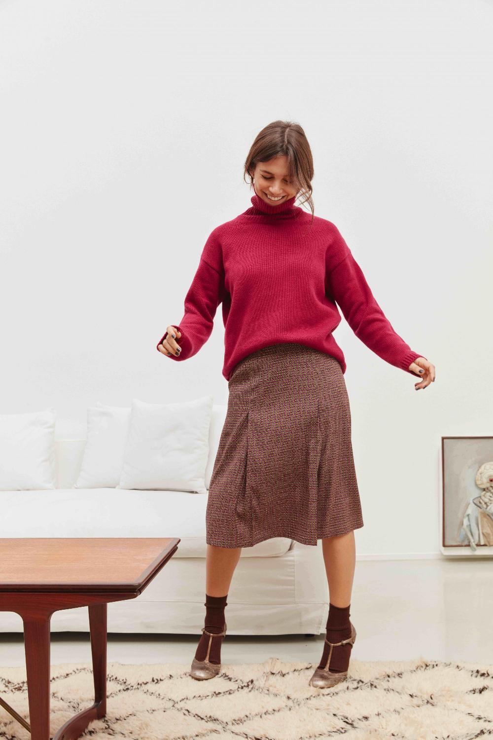 Laura Urbinati SKIRT WITH PLEATS GEOMETRICO PRINT - STRETCH SATIN SILK