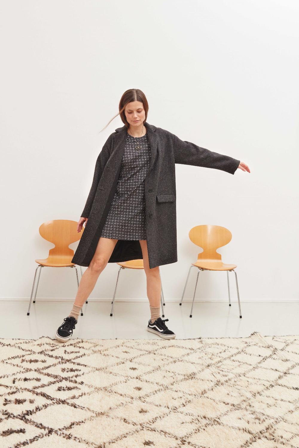 Laura Urbinati SLEEVELESS MINI DRESS STRETCH WOOL PIEDPOOL PRINT