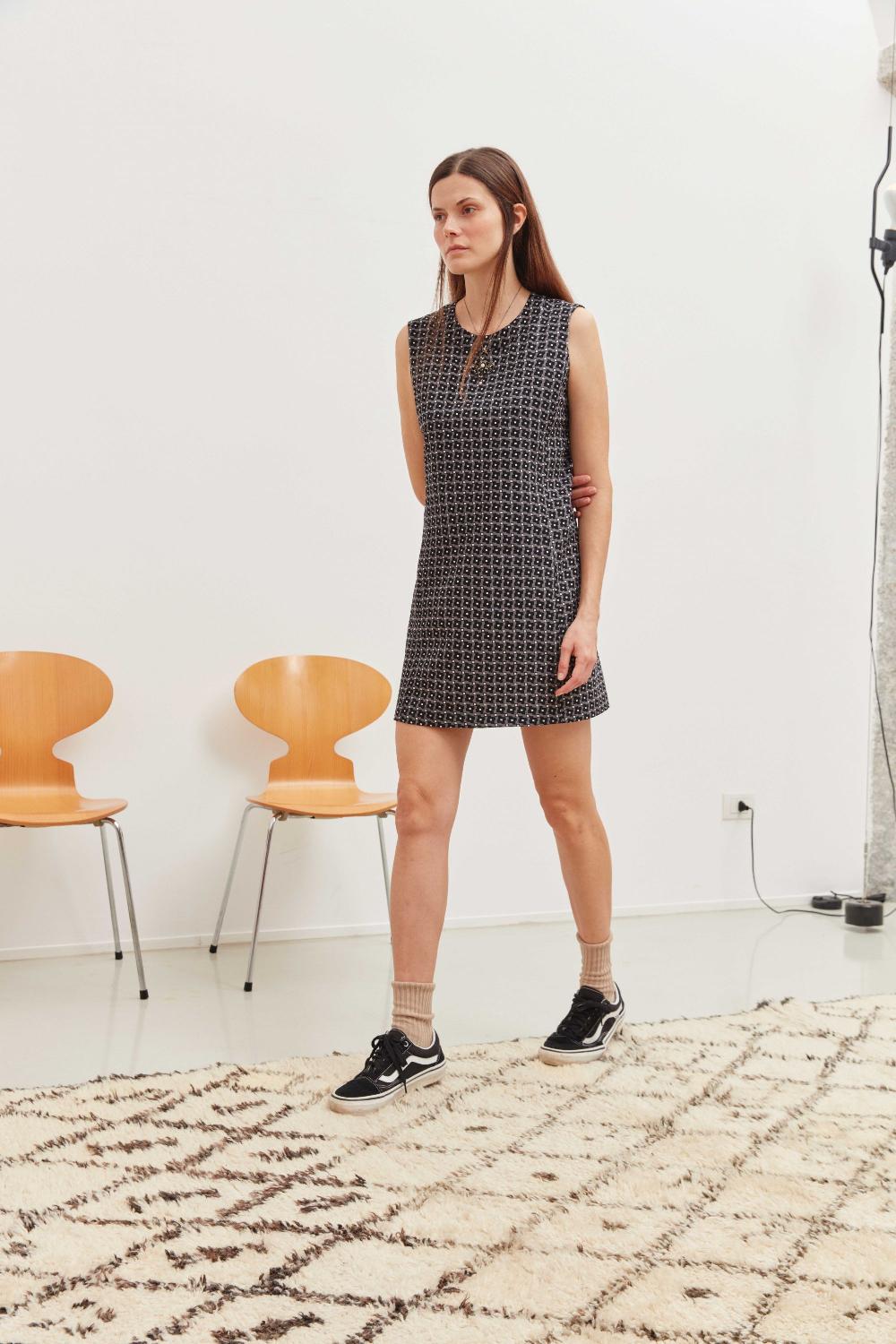 laura urbinati SLEEVELESS MINI DRESS STRETCH WOOL PIEDPOOL PRINT