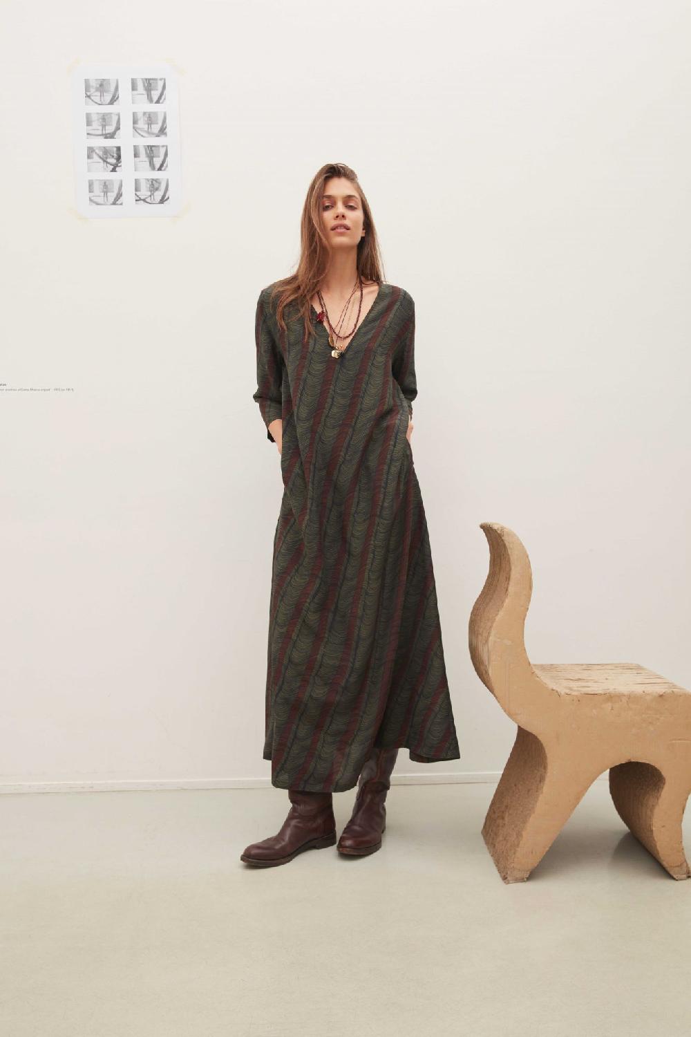 Laura Urbinati TALITA MAXI DRESS STRETCH SILK GEORGETTE ONDE PRINT